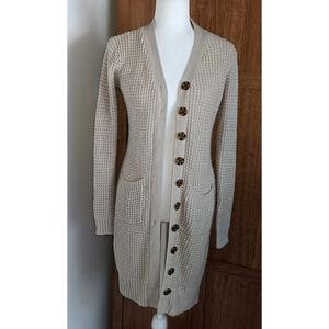 Olive & Oak | Long Cardigan Oatmeal Color Pockets Front Button Down Sz S